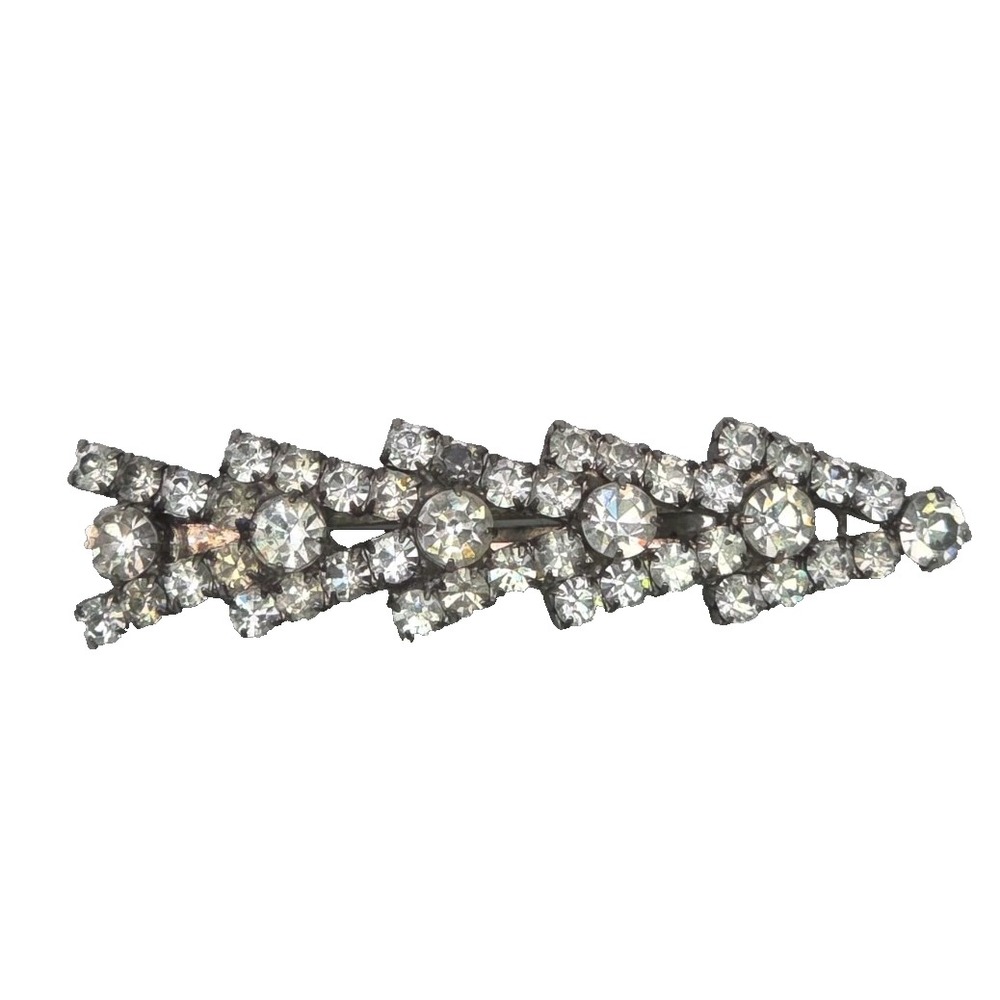 Vintage Made in France Rhinestone Barrette Hair Clip Arrow Art Deco Chevron